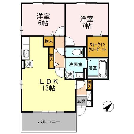 グレーヌI番館(2LDK/2階)の間取り写真