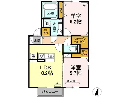 グランドソレイユ八幡 B棟(2LDK/1階)の間取り写真