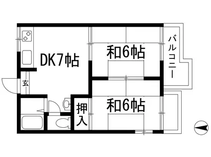 グリーンハイム萩原(2DK/1階)の間取り写真