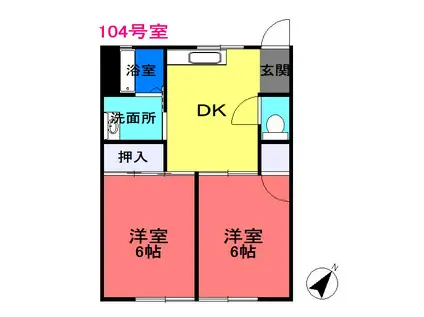 アイムズガーデンII(2DK/1階)の間取り写真