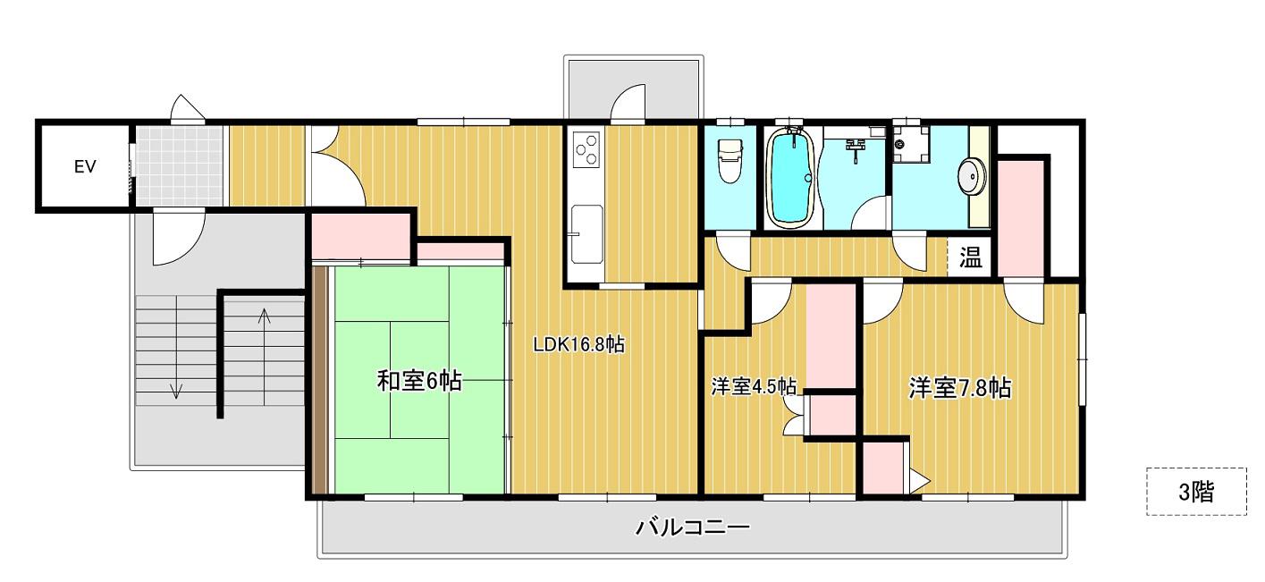 カームフラッツ富沢駅前(3LDK/3階)の間取り写真