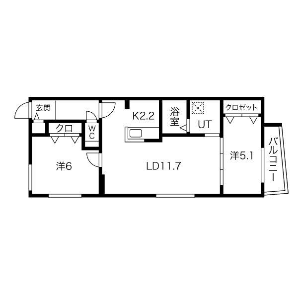 ブランシャール新琴似(2LDK/2階)の間取り写真