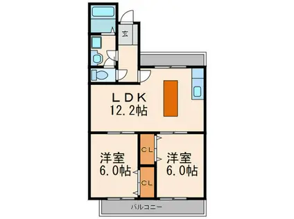 ハイツ藤(2LDK/2階)の間取り写真