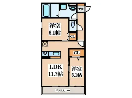 NUKATA COLN VERDE(2LDK/2階)の間取り写真