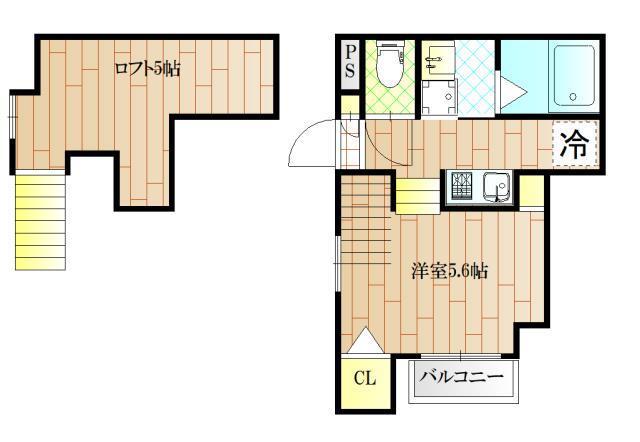 UNリヴィエール高松(1K/1階)の間取り写真