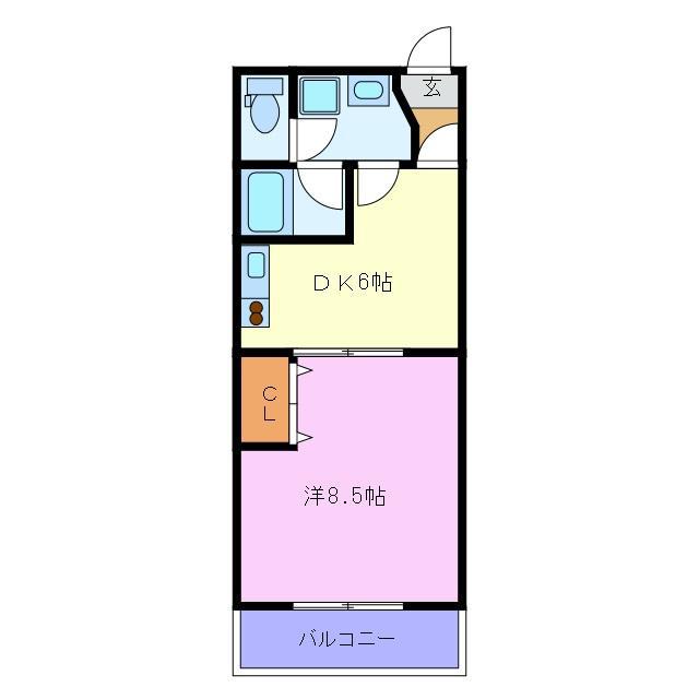 ヴィブレ宮脇(1DK/3階)の間取り写真