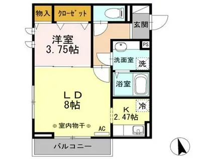 サニーヒルズ立花(1LDK/3階)の間取り写真