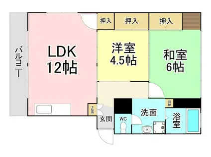西日本サンハイツ(2LDK/3階)の間取り写真