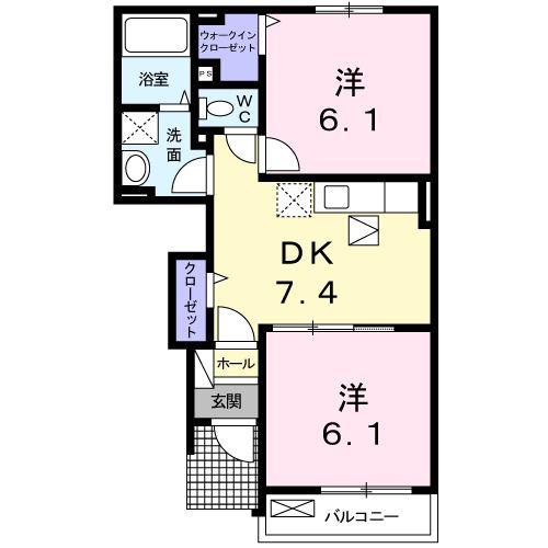 ピュアーズ13B(2DK/1階)の間取り写真