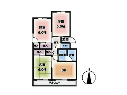 レジデンスナランハ(3DK/1階)の間取り写真