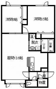 アシル A棟(2LDK/2階)の間取り写真