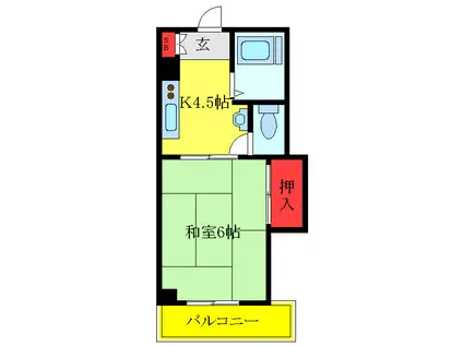 パインパール中野(1DK/4階)の間取り写真
