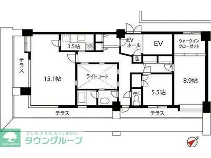 センターハイツ梅ヶ丘(2LDK/7階)の間取り写真