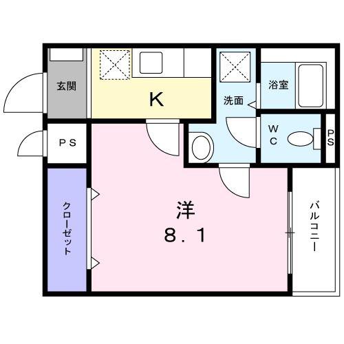 ラフィーネ葛野(1K/2階)の間取り写真