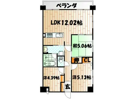ラフィーネ到津学園通(3LDK/11階)の間取り写真