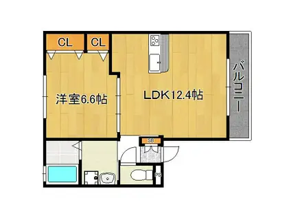 グランディール喜連(1LDK/1階)の間取り写真