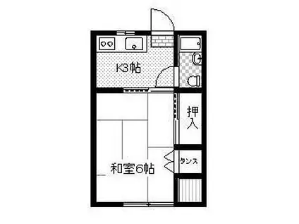 亀山ハイツ(1K/1階)の間取り写真