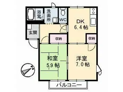 フレグランスまほろばA棟(2DK/1階)の間取り写真