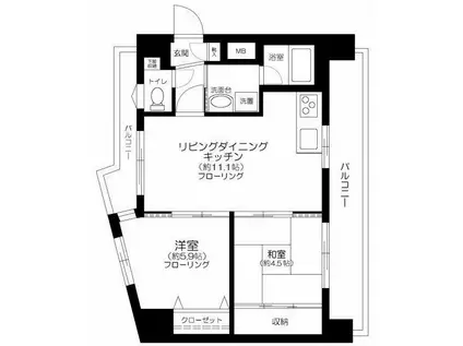 サニーヴェイル弘明寺(2LDK/6階)の間取り写真