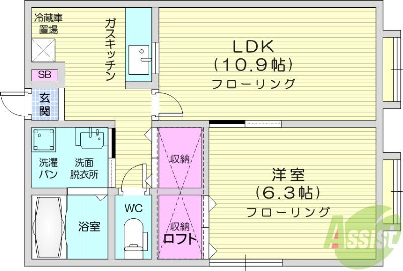 メゾンルノール(1LDK/2階)の間取り写真