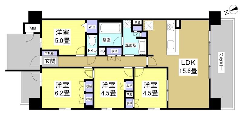 プレサンスロジェ浜松(4LDK/13階)の間取り写真