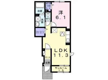 ミュール・ヴァリI(1LDK/1階)の間取り写真