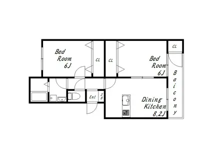 ときわ塩屋レクラン(2DK/2階)の間取り写真
