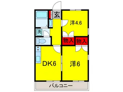 エレミタージュ(2DK/1階)の間取り写真