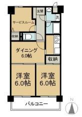 ライオンズマンション倉敷松島(2SDK/7階)の間取り写真