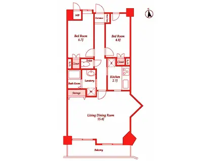クレール矢沢(2LDK/6階)の間取り写真