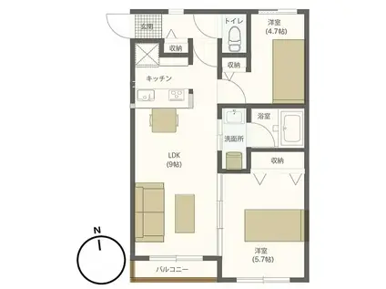 ライズニセコ C棟(2LDK/2階)の間取り写真