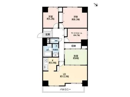 カルム琴似(3SLDK/8階)の間取り写真