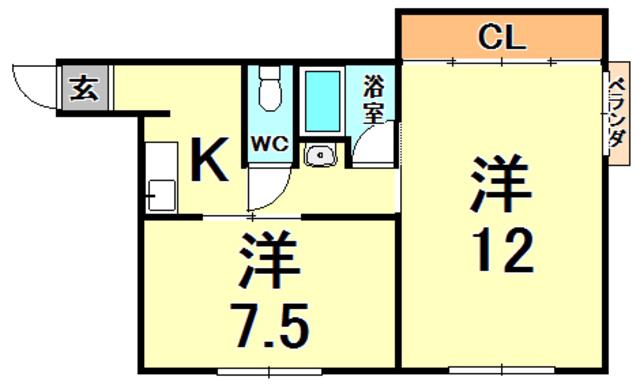 昇幸ハイツ(2K/1階)の間取り写真