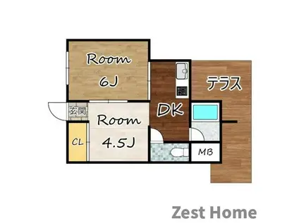 アースハイツII(2DK/1階)の間取り写真