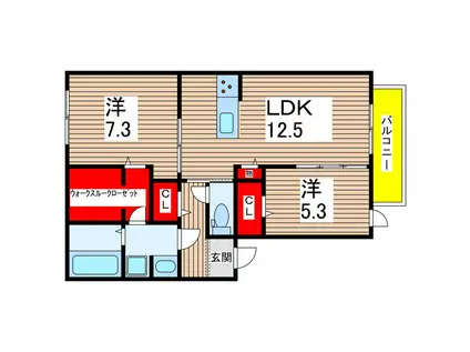 D-ROOM宮田町3丁目(2LDK/2階)の間取り写真