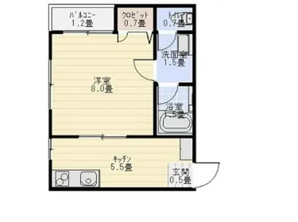 オーベルジュ福山(1K/1階)の間取り写真