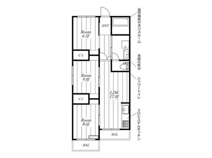 地下鉄名城線 自由ケ丘駅(愛知) 徒歩13分 3階建 築56年(3LDK/2階)の間取り写真