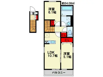 GRAND REVE(2LDK/2階)の間取り写真