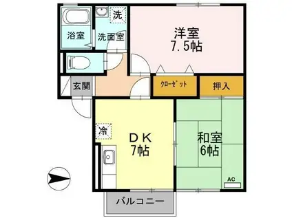 グリーンシャテロB(2DK/2階)の間取り写真