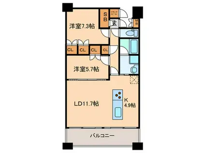 八田マンション(2LDK/4階)の間取り写真
