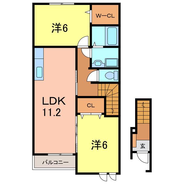 カーサ尾城(2LDK/2階)の間取り写真