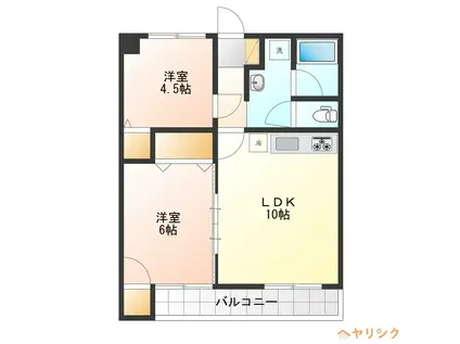 サンハイム城(2LDK/4階)の間取り写真