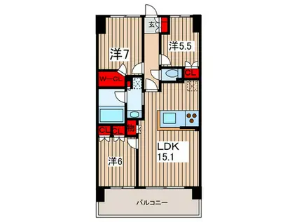 エスティメゾン豊洲レジデンス(3LDK/14階)の間取り写真