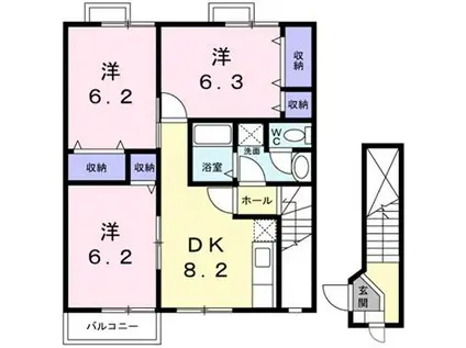 ミーツハオスA 野洲市小篠原(3DK/2階)の間取り写真