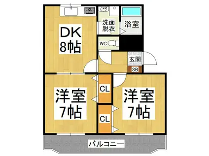 八日田マンション(2DK/2階)の間取り写真