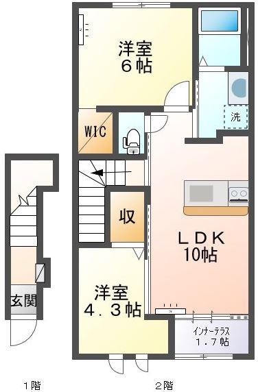 コンフォルト・パーチェ(2LDK/2階)の間取り写真