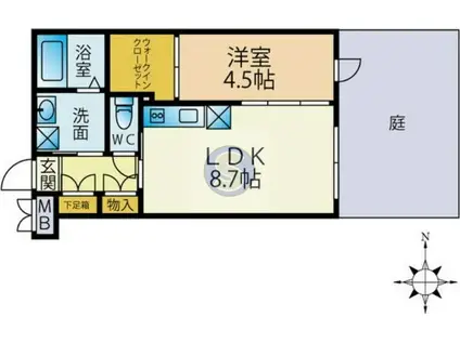 桂ドミール(1LDK/1階)の間取り写真