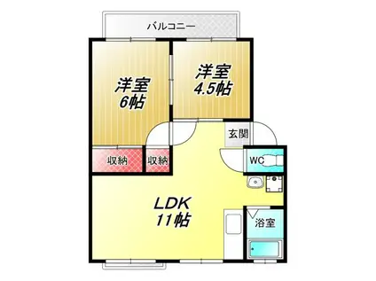 アーバン石田(2LDK/1階)の間取り写真