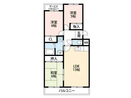 エトワール末広(3LDK/1階)の間取り写真