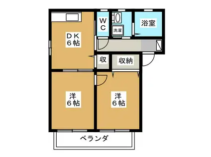フォンテーヌ東A(2K/2階)の間取り写真